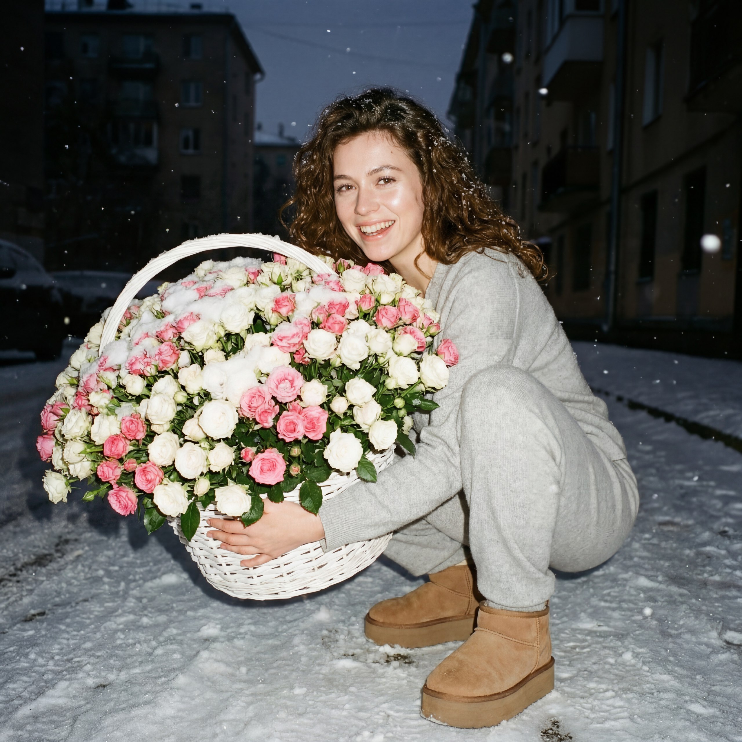 С букетом на улице