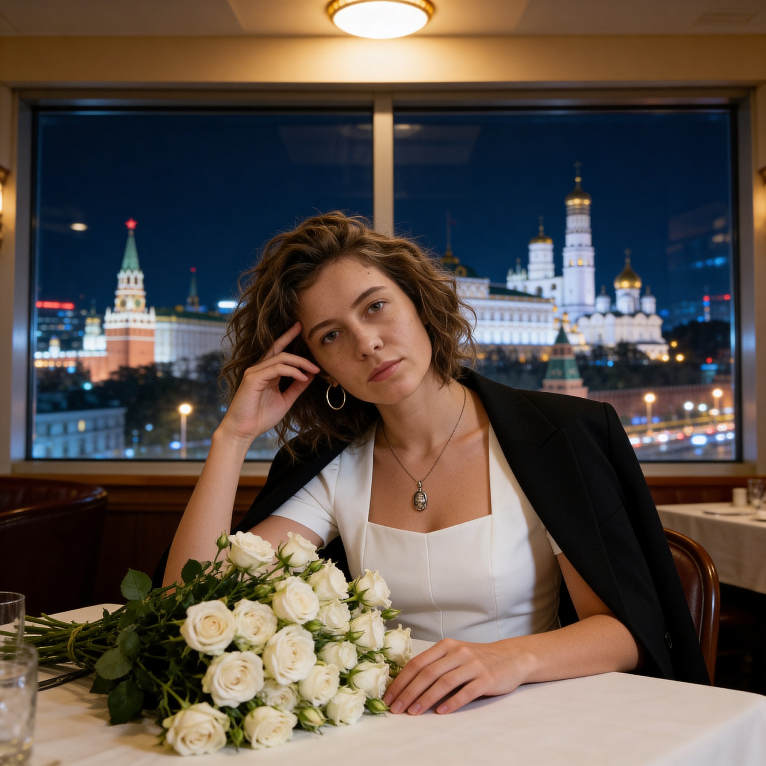 С букетом в ресторане