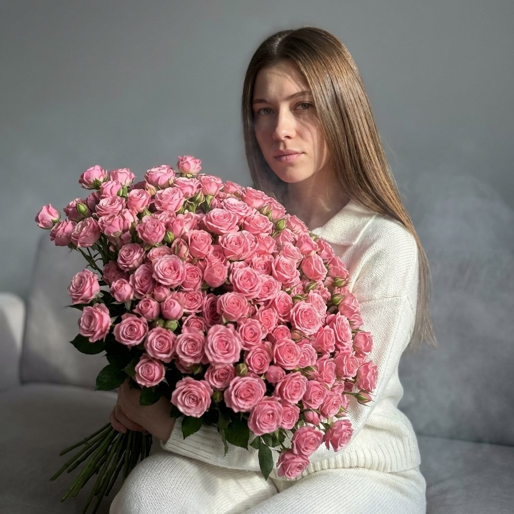 С букетом роз