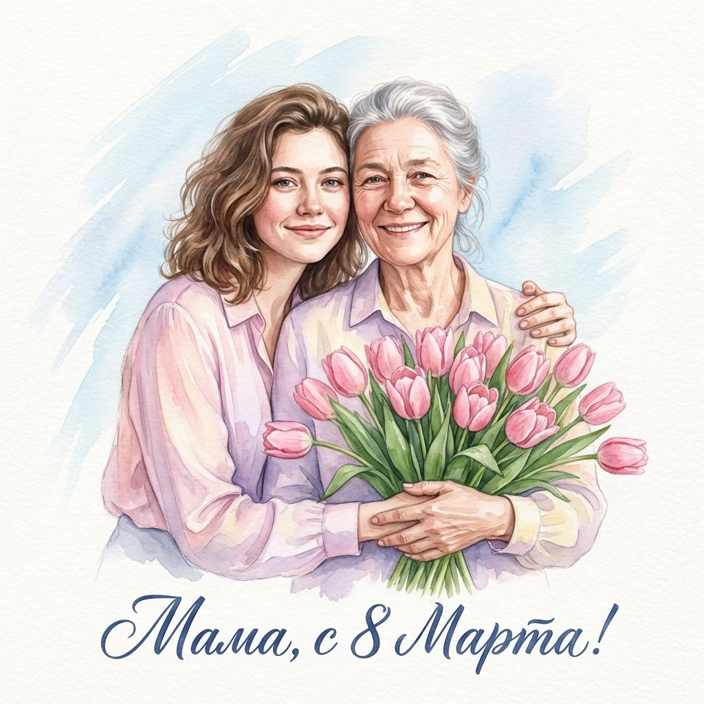 Открытка 8 марта с мамой